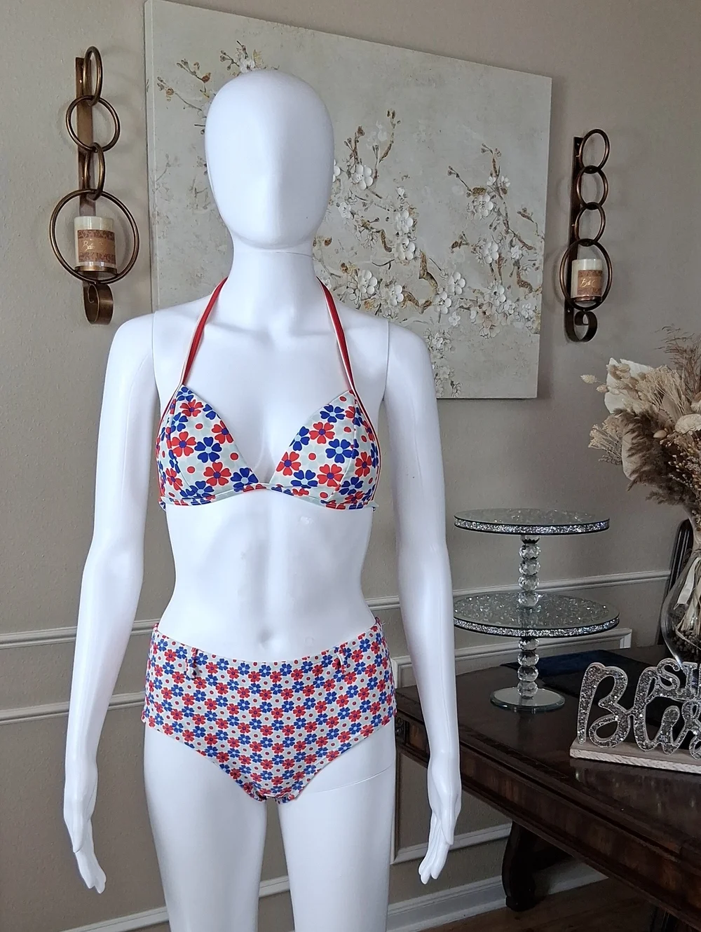Victoria's Secret Retro Floral Halter High Waist Triangle Bikini Set Small